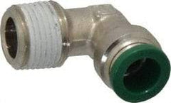 Parker - 3/8" Outside Diam, 3/8 NPTF, Nickel Plated Brass Push-to-Connect Tube Male Elbow - 300 Max psi, Tube to Male NPT Connection, Buna-N O-Ring - Eagle Tool & Supply