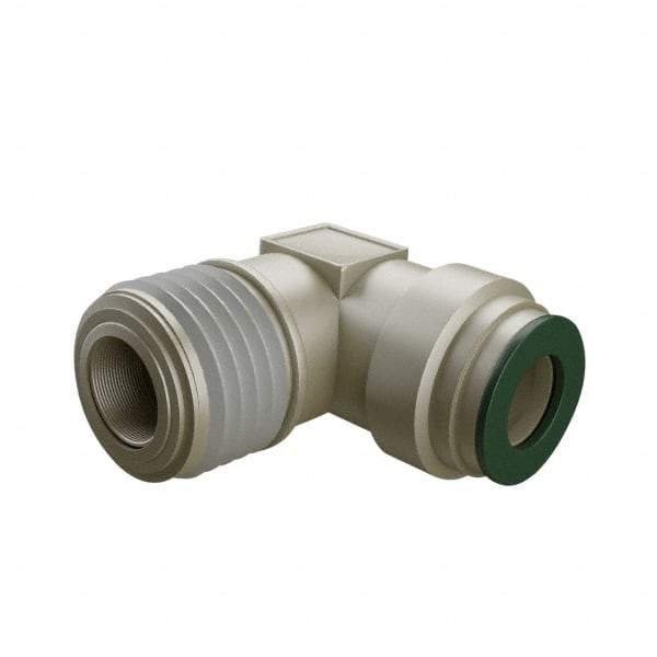 Parker - 1/2" Outside Diam, 3/8 NPTF, Nickel Plated Brass Push-to-Connect Tube Male Elbow - 300 Max psi, Tube to Male NPT Connection, Buna-N O-Ring - Eagle Tool & Supply