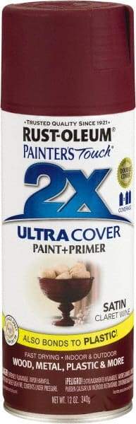 Rust-Oleum - Claret Wine, Satin, Enamel Spray Paint - 8 Sq Ft per Can, 12 oz Container, Use on Multipurpose - Eagle Tool & Supply