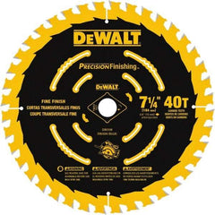 DeWALT - 7-1/4" Diam, 5/8" Arbor Hole Diam, 40 Tooth Wet & Dry Cut Saw Blade - Carbide-Tipped, Diamond Arbor - Eagle Tool & Supply