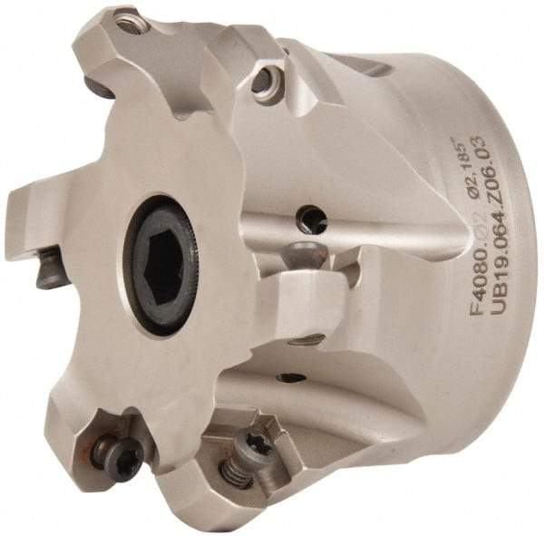 Walter - 3" Cut Diam, 1" Arbor Hole, 3mm Max Depth of Cut, 43° Indexable Chamfer & Angle Face Mill - 6 Inserts, ODM. 0504.., ODH. 0504.. Insert, Series F4080 - Eagle Tool & Supply