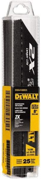 DeWALT - 8" Long x 1" Thick, Bi-Metal Reciprocating Saw Blade - Straight Profile, 14 to 18 TPI, Toothed Edge - Eagle Tool & Supply