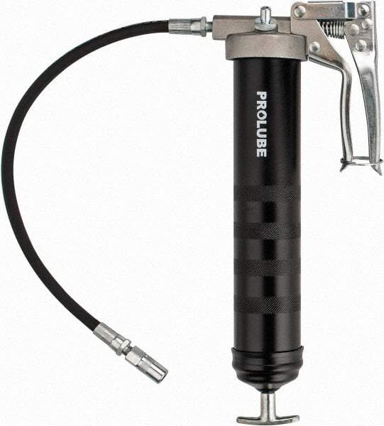 PRO-LUBE - 7,500 Max psi, Flexible Pistol Grease Gun - 14 oz (Cartridge) Capacity, 1/8 Thread Outlet, 40 Strokes per oz, Bulk, Cartridge, Filler Pump & Suction Fill, Includes 4 Jaw Coupler - Eagle Tool & Supply