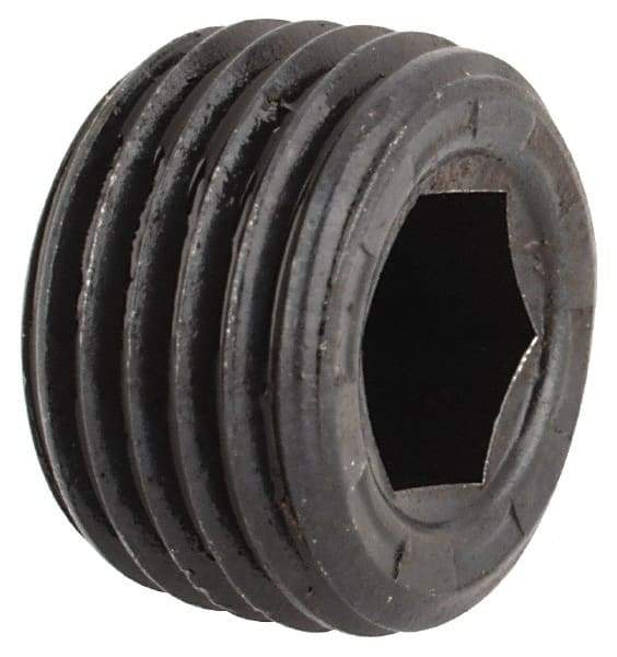 Made in USA - 1/8-27, 1/8" OAL, Alloy Steel Socket Pressure Plug - Uncoated, 7/8" Taper per Foot, 3/16" Hex Key - Eagle Tool & Supply