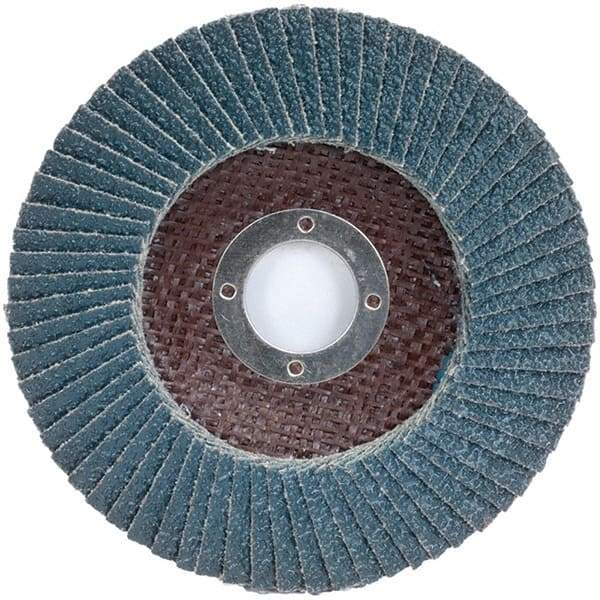 Merit Abrasives - 120 Grit, 7" Disc Diam, 7/8" Center Hole, Type 27 Zirconia Alumina Flap Disc - 8,600 Max RPM, Fiberglass Backing, Arbor Attaching System, Coated - Eagle Tool & Supply