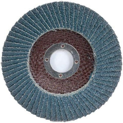 Merit Abrasives - 120 Grit, 7" Disc Diam, 7/8" Center Hole, Type 27 Zirconia Alumina Flap Disc - 8,600 Max RPM, Fiberglass Backing, Arbor Attaching System, Coated - Eagle Tool & Supply