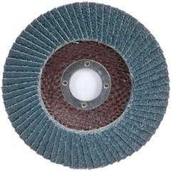Merit Abrasives - 120 Grit, 5" Disc Diam, 7/8" Center Hole, Type 27 Zirconia Alumina Flap Disc - 12,000 Max RPM, Fiberglass Backing, Arbor Attaching System, Coated - Eagle Tool & Supply