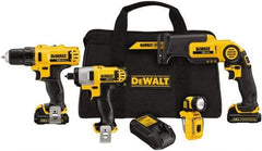 DeWALT - 12 Volt Cordless Tool Combination Kit - Includes 3/8" Drill/Driver, 1/4" Impact Driver, Pivot Reciprocating Saw & LED Worklight, Lithium-Ion Battery Included - Eagle Tool & Supply