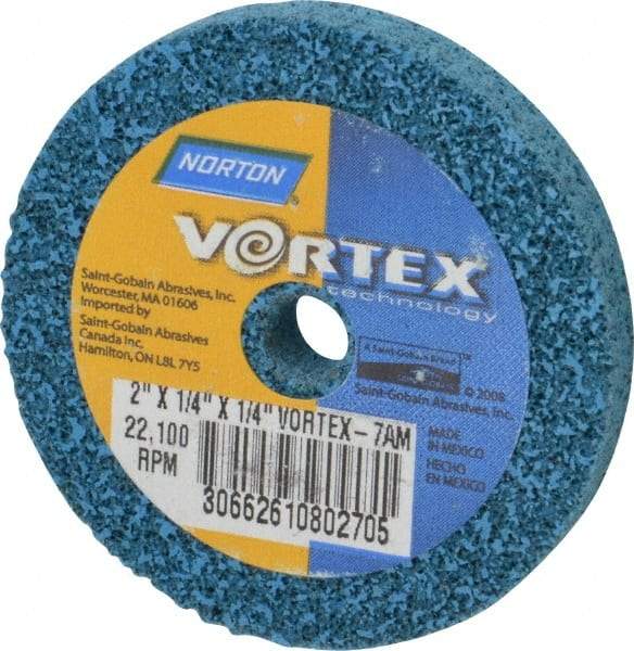 Norton - 2" Diam, 1/4" Face Width, 1/4" Center Hole, Medium Grade, Aluminum Oxide Deburring Wheel - Unitized, Medium Density 7 Grade - Eagle Tool & Supply