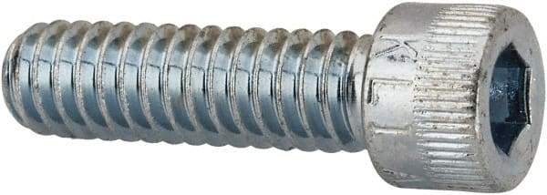Made in USA - 1/4-20 UNC Hex Socket Drive, Socket Cap Screw - Alloy Steel, Zinc-Plated Finish, Fully Threaded, 7/8" Length Under Head - Eagle Tool & Supply