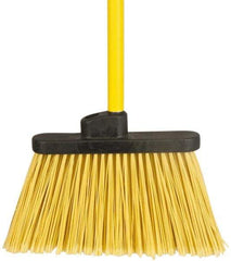 PRO-SOURCE - 12" Wide, Yellow Polypropylene Bristles, 48" Vinyl-Coated Metal Handle, Angled Broom - Flagged - Eagle Tool & Supply