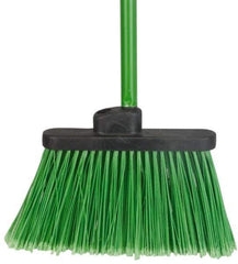 PRO-SOURCE - 12" Wide, Green Polypropylene Bristles, 48" Vinyl-Coated Metal Handle, Angled Broom - Flagged - Eagle Tool & Supply