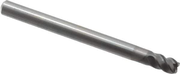 OSG - 3/16", 4 Flute, Single End, Solid Carbide, 0.03" Corner Radius End Mill - 2-1/4" OAL, 45° Helix, 3/16" LOC, 1/2" Extended Reach - Eagle Tool & Supply