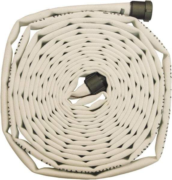 Dixon Valve & Coupling - 2-1/2" ID, 225 Working psi, White Polyester/Rubber Fire Hose, Single Jacket - Male x Female NST (NH) Ends, 50' Long, 675 Burst psi - Eagle Tool & Supply