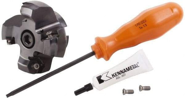 Kennametal - 4 Inserts, 2.746" Cutter Diam, 0.087" Max Depth of Cut, Indexable High-Feed Face Mill - 3/4" Arbor Hole Diam, 1.595" High, KSHR Toolholder, HNGJ 0905.. Inserts, Series Dodeka High-Feed - Eagle Tool & Supply