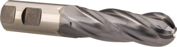 Niagara Cutter - 1" Diam, 3" LOC, 4 Flute Cobalt Ball End Mill - TiCN Finish, Single End, 5-1/2" OAL, 1" Shank Diam, Spiral Flute - Eagle Tool & Supply