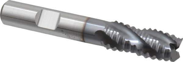 Niagara Cutter - 7/16" Diam, Coarse Pitch, 1" LOC, 4 Flute Cobalt Roughing Square End Mill - TiCN Finish, 2-11/16" OAL, 3/8" Shank Diam, Single End, 30° Helix - Eagle Tool & Supply