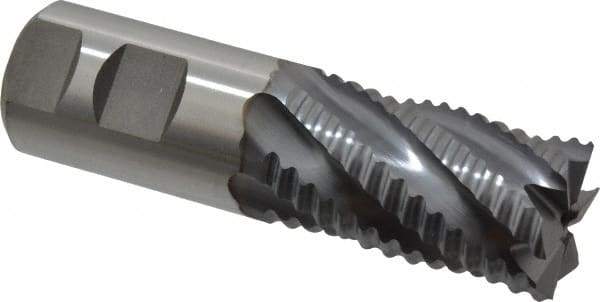 Niagara Cutter - 1-1/4" Diam, Coarse Pitch, 2" LOC, 6 Flute Cobalt Roughing Square End Mill - TiCN Finish, 4-1/2" OAL, 1-1/4" Shank Diam, Single End, 30° Helix - Eagle Tool & Supply
