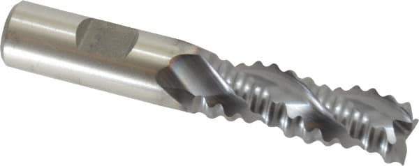 Niagara Cutter - 5/8" Diam, Coarse Pitch, 1-5/8" LOC, 3 Flute Cobalt Roughing Square End Mill - TiCN Finish, 3-3/4" OAL, 5/8" Shank Diam, Single End, Centercutting, 36° Helix - Eagle Tool & Supply