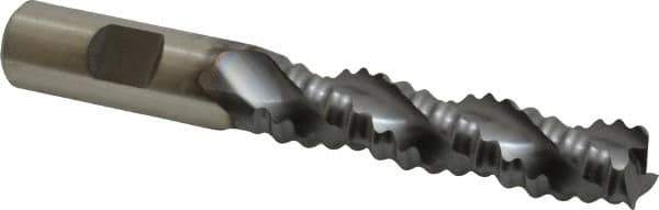 Niagara Cutter - 5/8" Diam, Coarse Pitch, 2-1/2" LOC, 3 Flute Cobalt Roughing Square End Mill - TiCN Finish, 4-5/8" OAL, 5/8" Shank Diam, Single End, Centercutting, 36° Helix - Eagle Tool & Supply