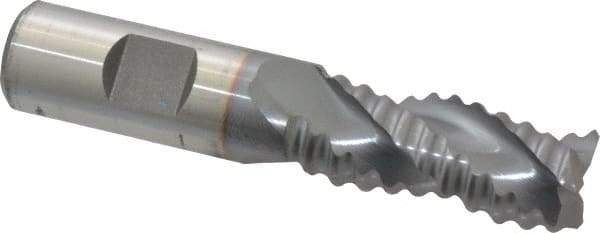 Niagara Cutter - 3/4" Diam, Coarse Pitch, 1-5/8" LOC, 3 Flute Cobalt Roughing Square End Mill - TiCN Finish, 3-7/8" OAL, 3/4" Shank Diam, Single End, Centercutting, 36° Helix - Eagle Tool & Supply