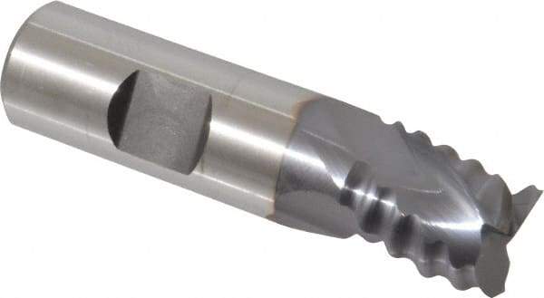 Niagara Cutter - 3/4" Diam, Coarse Pitch, 3/4" LOC, 3 Flute Cobalt Roughing Square End Mill - TiCN Finish, 3" OAL, 3/4" Shank Diam, Single End, Centercutting, 36° Helix - Eagle Tool & Supply