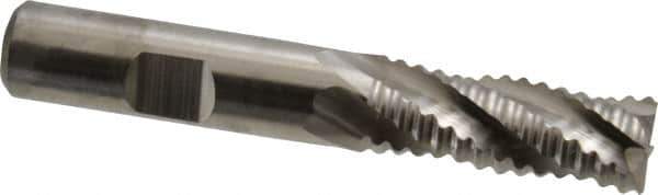 Niagara Cutter - 1/2" Diam, Coarse Pitch, 1-1/4" LOC, 4 Flute Cobalt Roughing Square End Mill - Uncoated, 3-1/4" OAL, 1/2" Shank Diam, Single End, Centercutting, 30° Helix - Eagle Tool & Supply