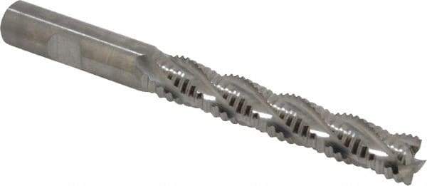 Niagara Cutter - 1/2" Diam, Coarse Pitch, 3" LOC, 4 Flute Cobalt Roughing Square End Mill - Uncoated, 5" OAL, 1/2" Shank Diam, Single End, Centercutting, 30° Helix - Eagle Tool & Supply