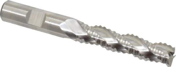 Niagara Cutter - 1/2" Diam, Coarse Pitch, 2" LOC, 3 Flute Cobalt Roughing Square End Mill - Uncoated, 4" OAL, 1/2" Shank Diam, Single End, Centercutting, 36° Helix - Eagle Tool & Supply