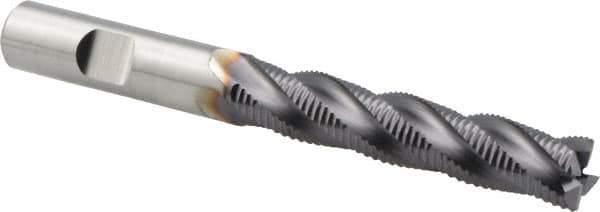 Niagara Cutter - 1/2" Diam, Fine Pitch, 2-1/2" LOC, 4 Flute Cobalt Roughing Square End Mill - TiAlN Finish, 4-1/2" OAL, 1/2" Shank Diam, Single End, 30° Helix - Eagle Tool & Supply