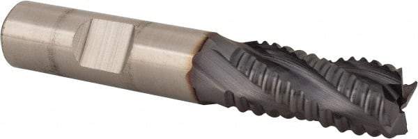 Niagara Cutter - 1/2" Diam, Coarse Pitch, 1" LOC, 4 Flute Cobalt Roughing Square End Mill - TiCN Finish, 3" OAL, 1/2" Shank Diam, Single End, 30° Helix - Eagle Tool & Supply