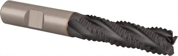 Niagara Cutter - 1/2" Diam, Coarse Pitch, 1-5/8" LOC, 4 Flute Cobalt Roughing Square End Mill - TiCN Finish, 3-5/8" OAL, 1/2" Shank Diam, Single End, 30° Helix - Eagle Tool & Supply