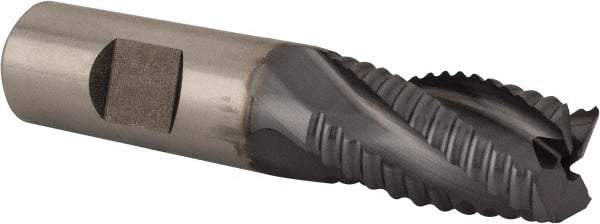 Niagara Cutter - 3/4" Diam, Coarse Pitch, 1-1/4" LOC, 4 Flute Cobalt Roughing Square End Mill - TiCN Finish, 3-1/2" OAL, 3/4" Shank Diam, Single End, 30° Helix - Eagle Tool & Supply