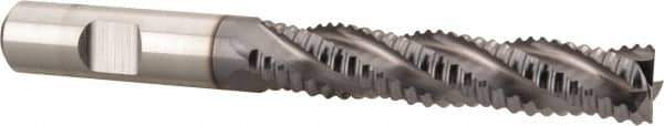 Niagara Cutter - 1/2" Diam, Coarse Pitch, 2-1/2" LOC, 4 Flute Cobalt Roughing Square End Mill - TiCN Finish, 4-1/2" OAL, 1/2" Shank Diam, Single End, Centercutting, 30° Helix - Eagle Tool & Supply