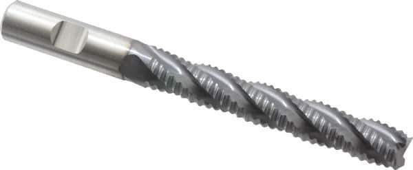 Niagara Cutter - 1/2" Diam, Coarse Pitch, 3" LOC, 4 Flute Cobalt Roughing Square End Mill - TiCN Finish, 5" OAL, 1/2" Shank Diam, Single End, Centercutting, 30° Helix - Eagle Tool & Supply