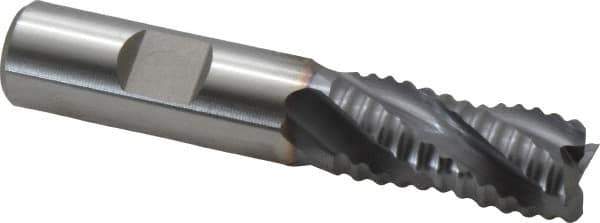 Niagara Cutter - 5/8" Diam, Coarse Pitch, 1-1/4" LOC, 4 Flute Cobalt Roughing Square End Mill - TiCN Finish, 3-3/8" OAL, 5/8" Shank Diam, Single End, Centercutting, 30° Helix - Eagle Tool & Supply