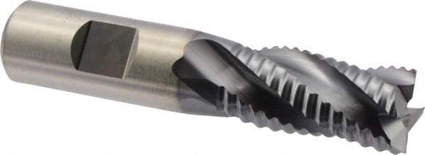 Niagara Cutter - 3/4" Diam, Coarse Pitch, 1-1/2" LOC, 4 Flute Cobalt Roughing Square End Mill - TiCN Finish, 3-3/4" OAL, 3/4" Shank Diam, Single End, Centercutting, 30° Helix - Eagle Tool & Supply