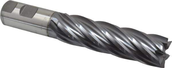 Niagara Cutter - 1-1/8", 4" LOC, 1" Shank Diam, 6-1/2" OAL, 6 Flute, Cobalt Square End Mill - Single End, TiCN Finish, Spiral Flute, 30° Helix, Centercutting, Right Hand Cut, Right Hand Flute, Series SPC408 - Eagle Tool & Supply
