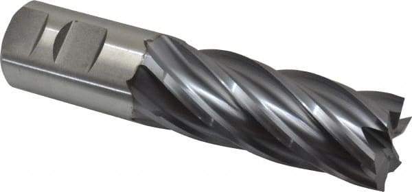 Niagara Cutter - 1-1/4", 3" LOC, 1-1/4" Shank Diam, 5-1/2" OAL, 6 Flute, Cobalt Square End Mill - Single End, TiCN Finish, Spiral Flute, 30° Helix, Centercutting, Right Hand Cut, Right Hand Flute, Series SPC408 - Eagle Tool & Supply