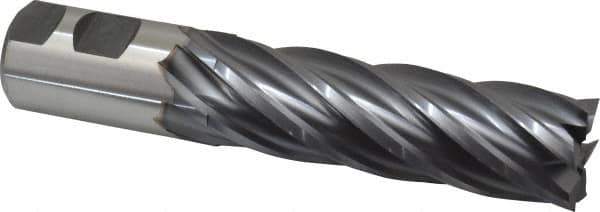 Niagara Cutter - 1-1/4", 4" LOC, 1-1/4" Shank Diam, 6-1/2" OAL, 6 Flute, Cobalt Square End Mill - Single End, TiCN Finish, Spiral Flute, 30° Helix, Centercutting, Right Hand Cut, Right Hand Flute, Series SPC408 - Eagle Tool & Supply