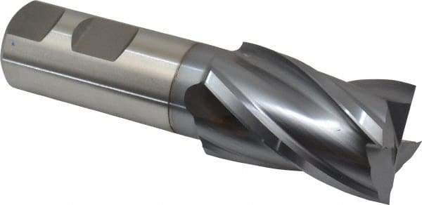 Niagara Cutter - 1-1/4", 2" LOC, 1" Shank Diam, 4-1/2" OAL, 4 Flute, Cobalt Square End Mill - Single End, TiCN Finish, Spiral Flute, 30° Helix, Centercutting, Right Hand Cut, Right Hand Flute, Series SPC408 - Eagle Tool & Supply