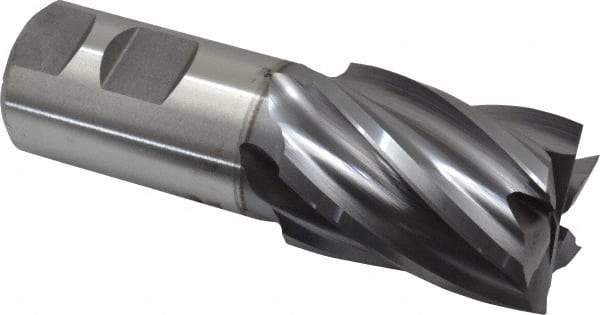 Niagara Cutter - 1-1/2", 2" LOC, 1-1/4" Shank Diam, 4-1/2" OAL, 6 Flute, Cobalt Square End Mill - Single End, TiCN Finish, Spiral Flute, 30° Helix, Centercutting, Right Hand Cut, Right Hand Flute, Series SPC408 - Eagle Tool & Supply