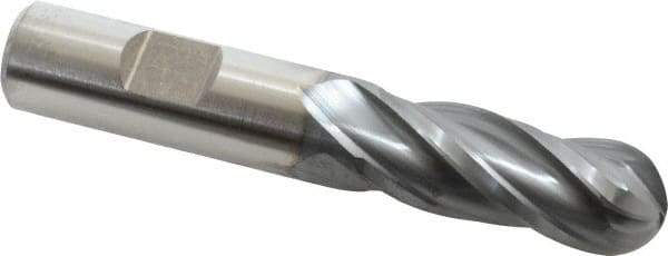 Niagara Cutter - 5/8" Diam, 1-5/8" LOC, 4 Flute Cobalt Ball End Mill - TiCN Finish, Single End, 3-3/4" OAL, 5/8" Shank Diam, Spiral Flute - Eagle Tool & Supply