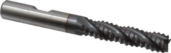 Niagara Cutter - 3/8" Diam, Coarse Pitch, 1-1/2" LOC, 4 Flute Cobalt Roughing Square End Mill - TiCN Finish, 3-1/4" OAL, 3/8" Shank Diam, Single End, Centercutting, 30° Helix - Eagle Tool & Supply