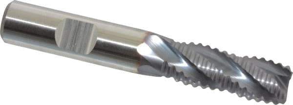 Niagara Cutter - 1/2" Diam, Coarse Pitch, 1-1/4" LOC, 4 Flute Cobalt Roughing Square End Mill - TiCN Finish, 3-1/4" OAL, 1/2" Shank Diam, Single End, Centercutting, 30° Helix - Eagle Tool & Supply