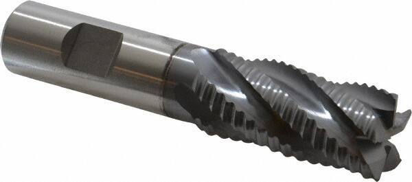 Niagara Cutter - 7/8" Diam, Coarse Pitch, 1-7/8" LOC, 5 Flute Cobalt Roughing Square End Mill - TiCN Finish, 4-1/8" OAL, 3/4" Shank Diam, Single End, Centercutting, 30° Helix - Eagle Tool & Supply