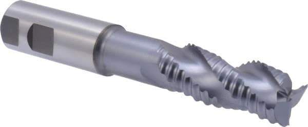 Niagara Cutter - 1" Diam, Coarse Pitch, 2-1/2" LOC, 3 Flute Cobalt Roughing Square End Mill - TiCN Finish, 6-1/2" OAL, 1" Shank Diam, Single End, Extended Reach, Centercutting, 36° Helix - Eagle Tool & Supply
