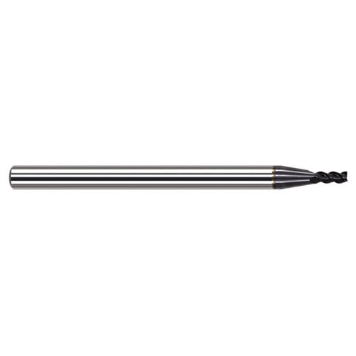 Variable Helix End Mills for Free Machining Steels - 0.0250″ Cutter Diameter × 0.0750″ Length of Cut Carbide Square End Mill for Free Machining Steels, 3 Flutes, AlTiN Coated - Exact Industrial Supply