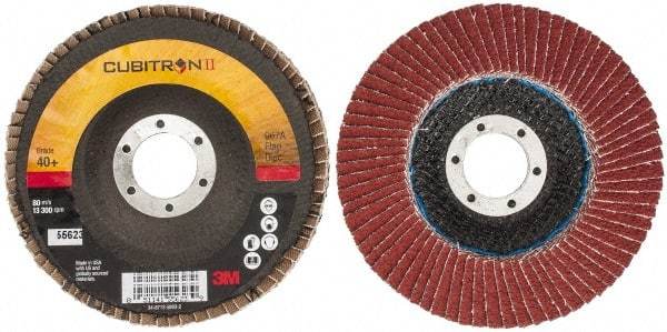 3M - 40 Grit, 4-1/2" Disc Diam, 7/8" Center Hole, Type 29 Ceramic Flap Disc - 13,300 Max RPM, Cloth Backing, Arbor Attaching System, Coated - Eagle Tool & Supply