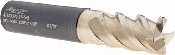Walter - 5/8", 25.73mm LOC, 5/8" Shank Diam, 3-1/2" OAL, 4 Flute, Solid Carbide Square End Mill - Single End, TiAlN/ZrN Finish, Spiral Flute, 50° Helix, Centercutting, Right Hand Cut, Right Hand Flute - Eagle Tool & Supply